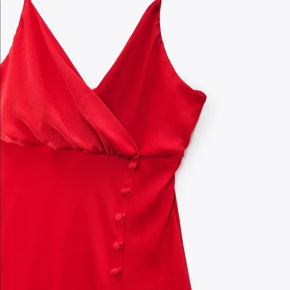 ❤️Bloggers Favorite❤️NWT Zara SATIN CAMISOLE DRESS in Red - Picture 14 of 15